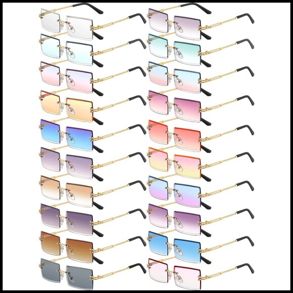 Vintage Rimless Rectangle Sunglasses Y2K Retro Frameless Eyewear Candy Colors main image 7
